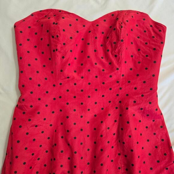 Vintage Strapless Red Polka Dot Midi Dress Sweetheart Neckline Valentines Day - Picture 5 of 10
